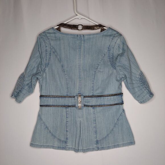 Apple Bottoms Denim Jacket Large Blue Half-Sleeve Faux Leather Trim Y2K - Picture 2 of 10